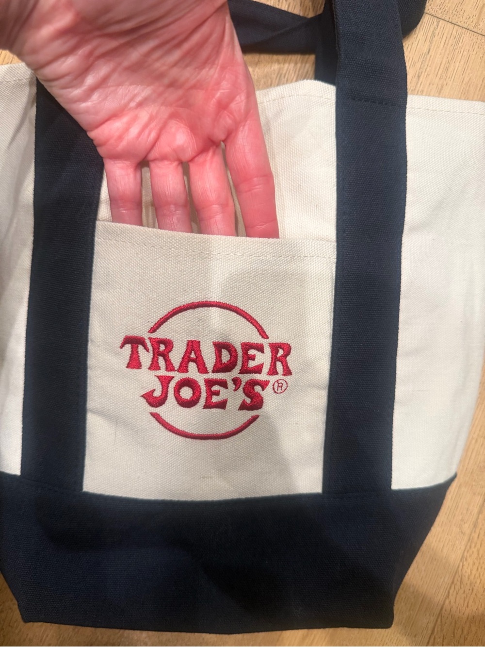 Trader Joe's Cream and Navy Canvas Tote Bag - Picture 3 of 5